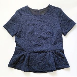 Ann Taylor Navy Blue Peplum Ruffle Floral Shirt M